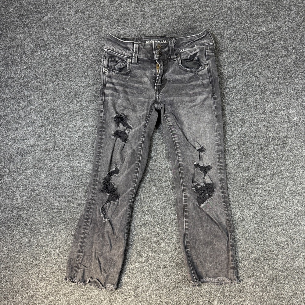 American Eagle Outfitters Artist Cropped Jeans Womens 0 Gray Denim Super Stretch